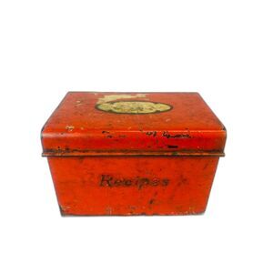 Vintage 1940’s Norcor Elite Metal Recipe Menu File Box Red RECIPES